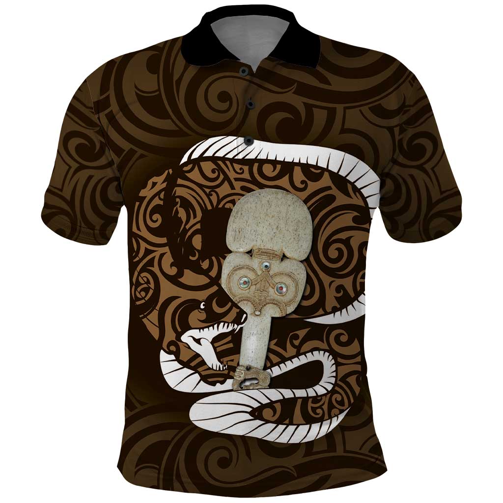 Gold New Zealand Eel Polo Shirt Aotearoa Maori Tuna With Kotiate Weapon LT14 Gold - Polynesian Pride