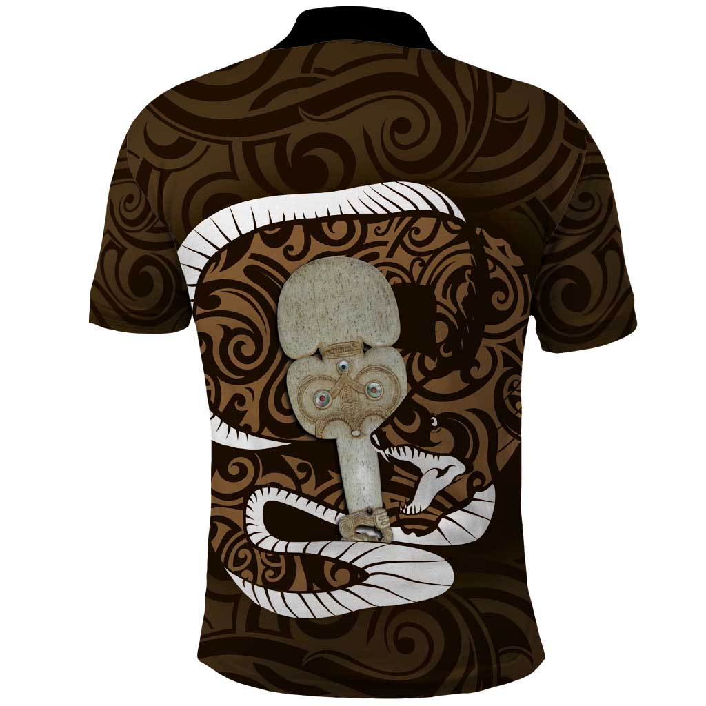 Gold New Zealand Eel Polo Shirt Aotearoa Maori Tuna With Kotiate Weapon LT14 - Polynesian Pride