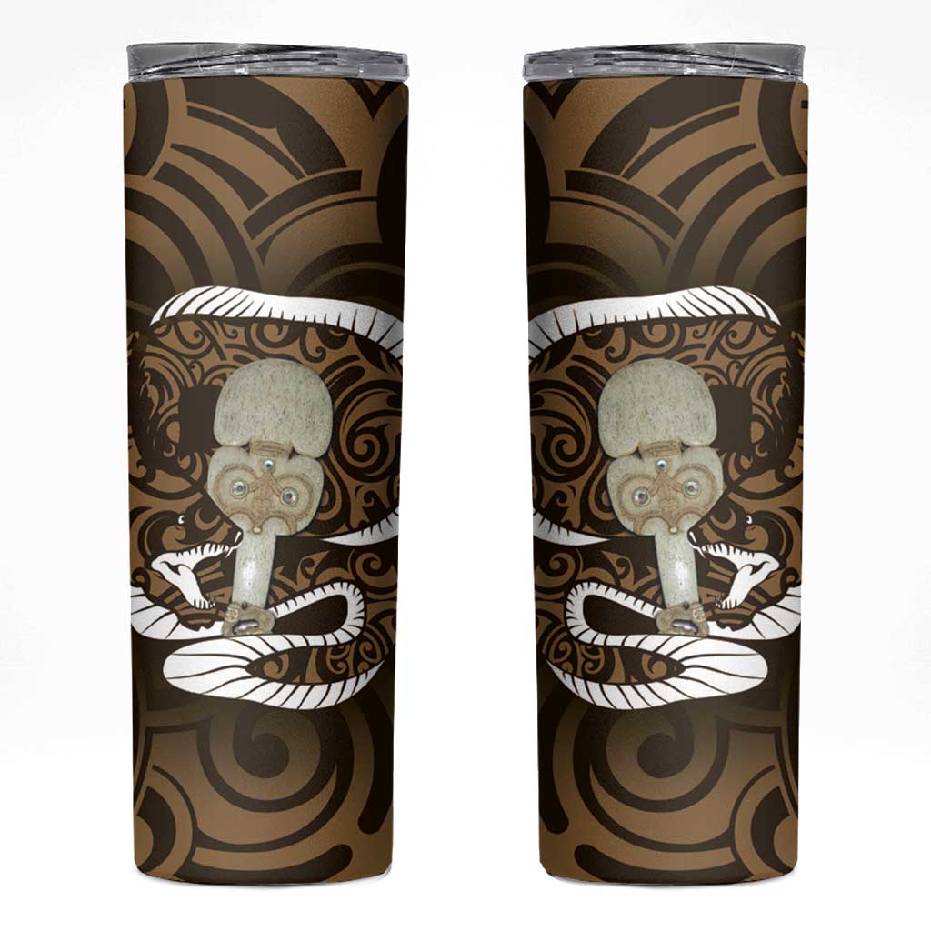 Gold New Zealand Eel Skinny Tumbler Aotearoa Maori Tuna With Kotiate Weapon LT14 Gold - Polynesian Pride