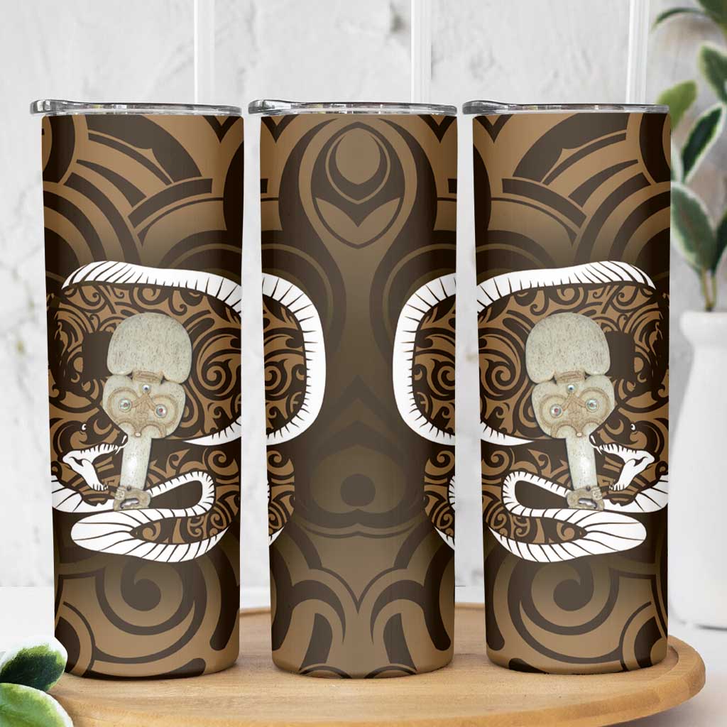 Gold New Zealand Eel Skinny Tumbler Aotearoa Maori Tuna With Kotiate Weapon LT14 - Polynesian Pride