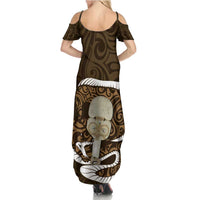 Gold New Zealand Eel Summer Maxi Dress Aotearoa Maori Tuna With Kotiate Weapon LT14 - Polynesian Pride