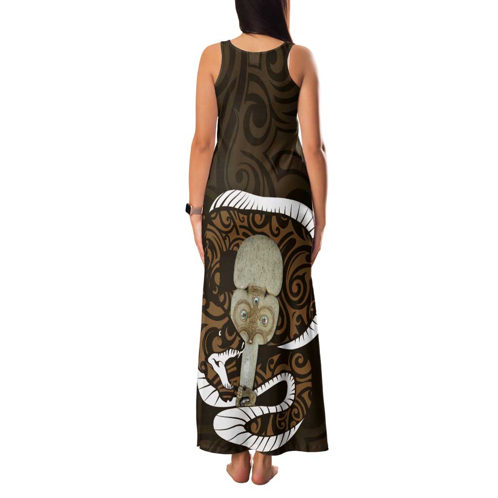 Gold New Zealand Eel Tank Maxi Dress Aotearoa Maori Tuna With Kotiate Weapon LT14 - Polynesian Pride