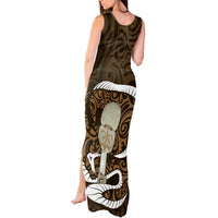 Gold New Zealand Eel Tank Maxi Dress Aotearoa Maori Tuna With Kotiate Weapon LT14 - Polynesian Pride