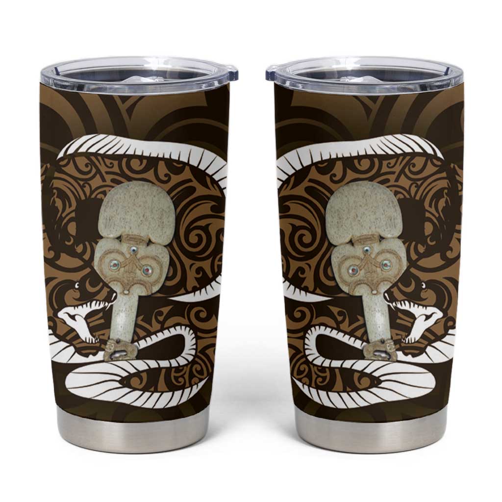 Gold New Zealand Eel Tumbler Cup Aotearoa Maori Tuna With Kotiate Weapon LT14 Gold - Polynesian Pride