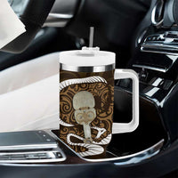 Gold New Zealand Eel Tumbler With Handle Aotearoa Maori Tuna With Kotiate Weapon