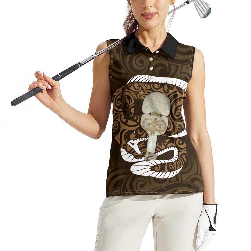 Gold New Zealand Eel Women Sleeveless Polo Shirt Aotearoa Maori Tuna With Kotiate Weapon LT14 - Polynesian Pride