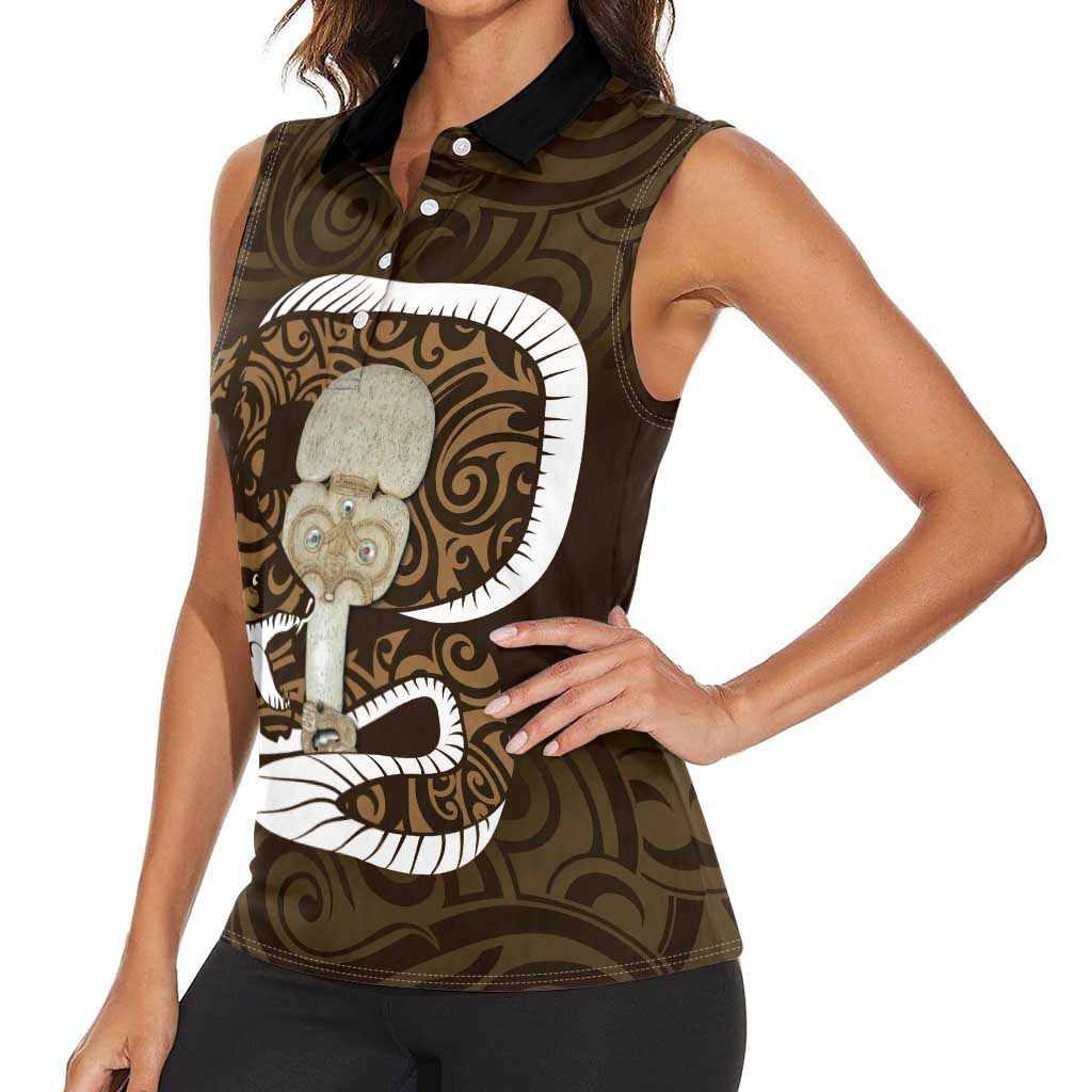 Gold New Zealand Eel Women Sleeveless Polo Shirt Aotearoa Maori Tuna With Kotiate Weapon LT14 - Polynesian Pride