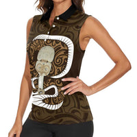 Gold New Zealand Eel Women Sleeveless Polo Shirt Aotearoa Maori Tuna With Kotiate Weapon LT14 - Polynesian Pride