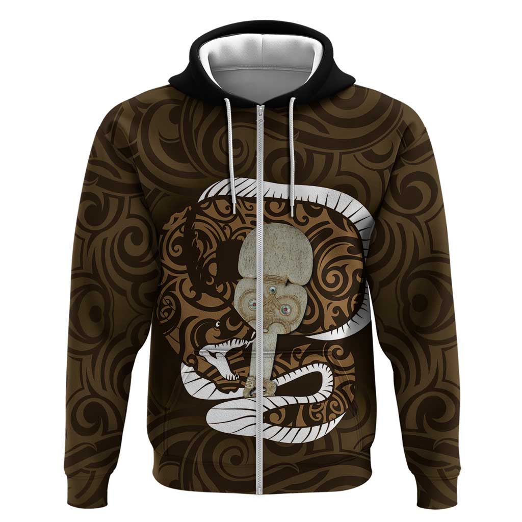 Gold New Zealand Eel Zip Hoodie Aotearoa Maori Tuna With Kotiate Weapon LT14 Zip Hoodie Gold - Polynesian Pride