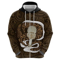 Gold New Zealand Eel Zip Hoodie Aotearoa Maori Tuna With Kotiate Weapon LT14 - Polynesian Pride
