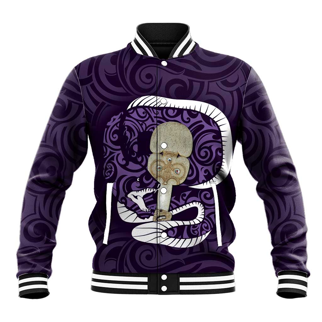 Purple New Zealand Eel Baseball Jacket Aotearoa Maori Tuna With Kotiate Weapon LT14 Unisex Purple - Polynesian Pride