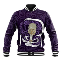 Purple New Zealand Eel Baseball Jacket Aotearoa Maori Tuna With Kotiate Weapon LT14 Unisex Purple - Polynesian Pride
