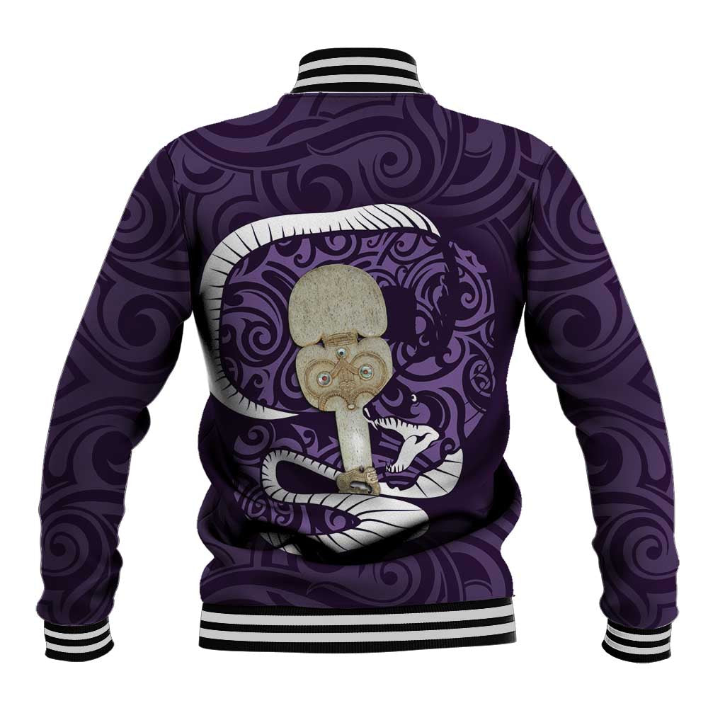 Purple New Zealand Eel Baseball Jacket Aotearoa Maori Tuna With Kotiate Weapon LT14 - Polynesian Pride