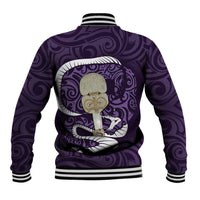 Purple New Zealand Eel Baseball Jacket Aotearoa Maori Tuna With Kotiate Weapon LT14 - Polynesian Pride