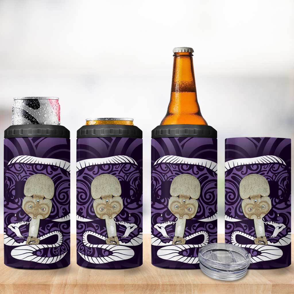 Purple New Zealand Eel 4 in 1 Can Cooler Tumbler Aotearoa Maori Tuna With Kotiate Weapon LT14 - Polynesian Pride