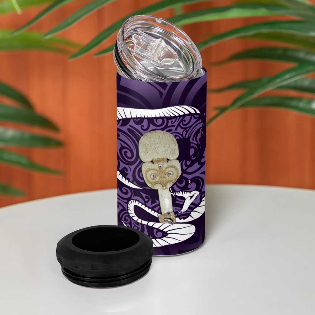 Purple New Zealand Eel 4 in 1 Can Cooler Tumbler Aotearoa Maori Tuna With Kotiate Weapon LT14 - Polynesian Pride