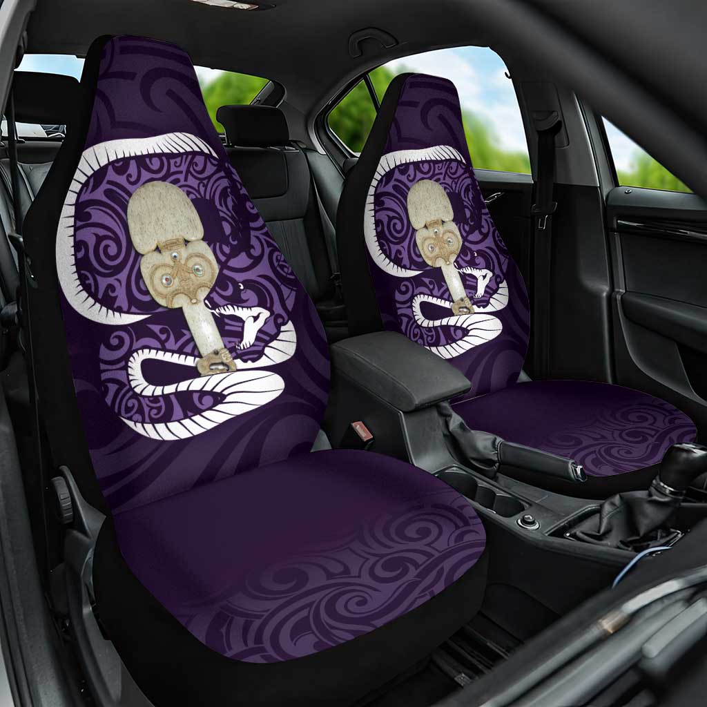 Purple New Zealand Eel Car Seat Cover Aotearoa Maori Tuna With Kotiate Weapon LT14 One Size Purple - Polynesian Pride