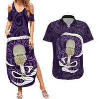 Purple New Zealand Eel Couples Matching Summer Maxi Dress and Hawaiian Shirt Aotearoa Maori Tuna With Kotiate Weapon LT14 Purple - Polynesian Pride
