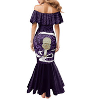 Purple New Zealand Eel Family Matching Mermaid Dress and Hawaiian Shirt Aotearoa Maori Tuna With Kotiate Weapon LT14 - Polynesian Pride