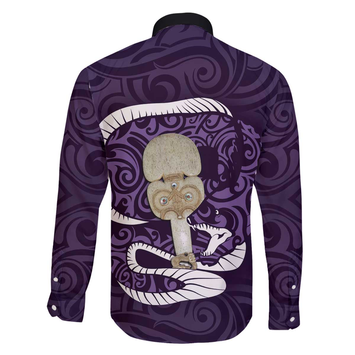 Purple New Zealand Eel Family Matching Off The Shoulder Long Sleeve Dress and Hawaiian Shirt Aotearoa Maori Tuna With Kotiate Weapon LT14 - Polynesian Pride