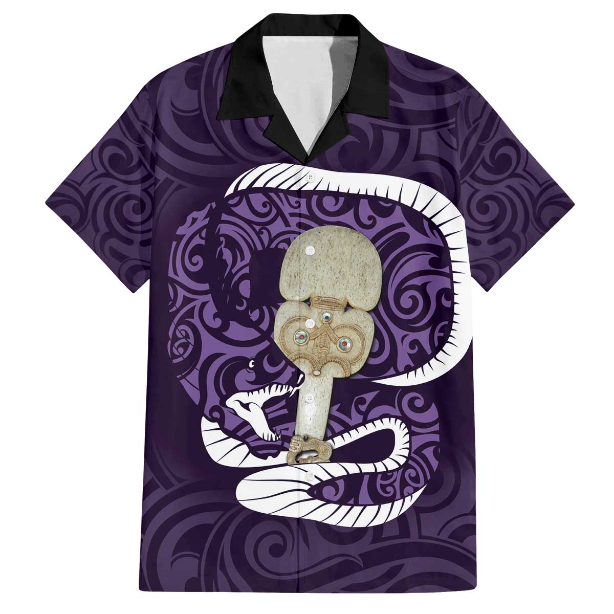 Purple New Zealand Eel Family Matching Off Shoulder Short Dress and Hawaiian Shirt Aotearoa Maori Tuna With Kotiate Weapon LT14 Dad's Shirt - Short Sleeve Purple - Polynesian Pride