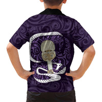 Purple New Zealand Eel Family Matching Short Sleeve Bodycon Dress and Hawaiian Shirt Aotearoa Maori Tuna With Kotiate Weapon LT14 - Polynesian Pride