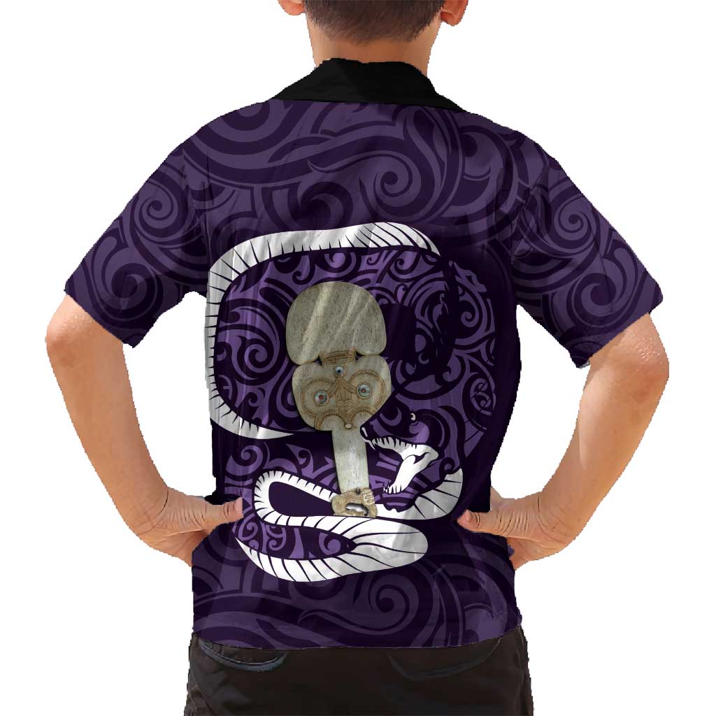 Purple New Zealand Eel Family Matching Tank Maxi Dress and Hawaiian Shirt Aotearoa Maori Tuna With Kotiate Weapon LT14 - Polynesian Pride