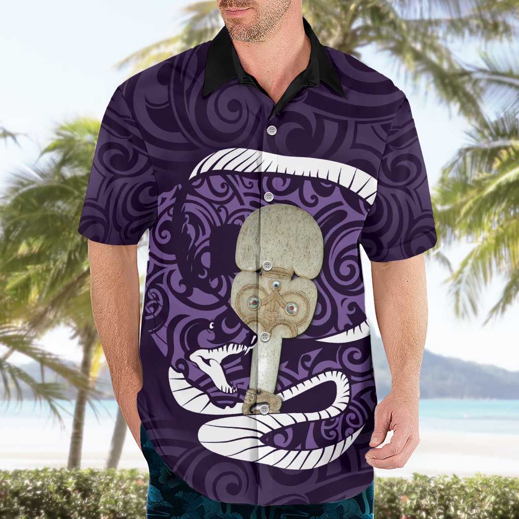 Purple New Zealand Eel Hawaiian Shirt Aotearoa Maori Tuna With Kotiate Weapon LT14 - Polynesian Pride