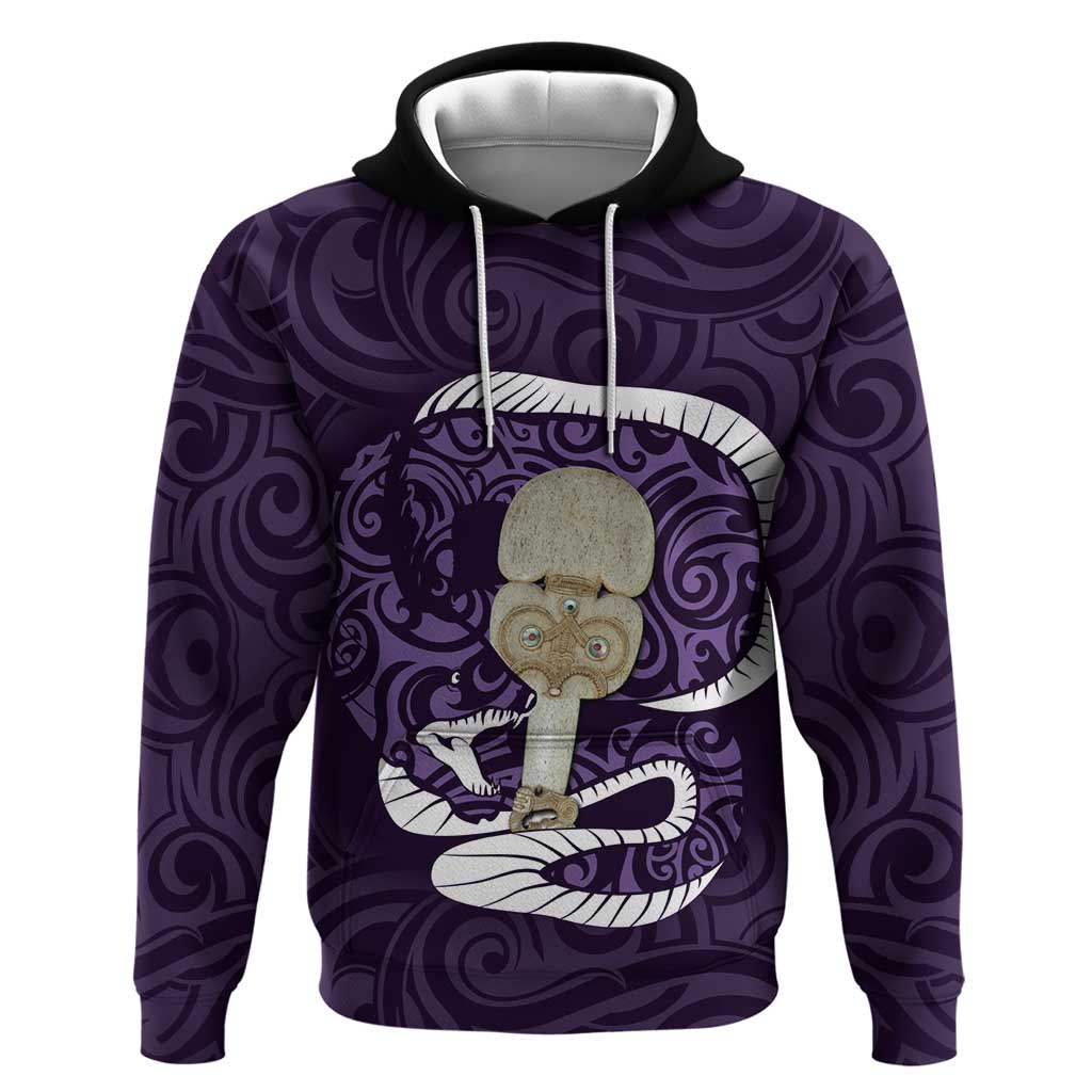 Purple New Zealand Eel Hoodie Aotearoa Maori Tuna With Kotiate Weapon LT14 Pullover Hoodie Purple - Polynesian Pride