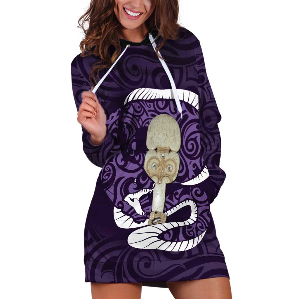 Purple New Zealand Eel Hoodie Dress Aotearoa Maori Tuna With Kotiate Weapon LT14 Purple - Polynesian Pride