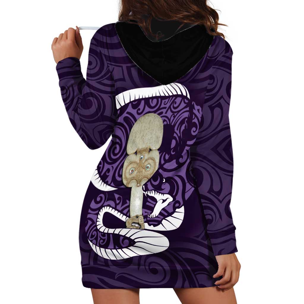 Purple New Zealand Eel Hoodie Dress Aotearoa Maori Tuna With Kotiate Weapon LT14 - Polynesian Pride