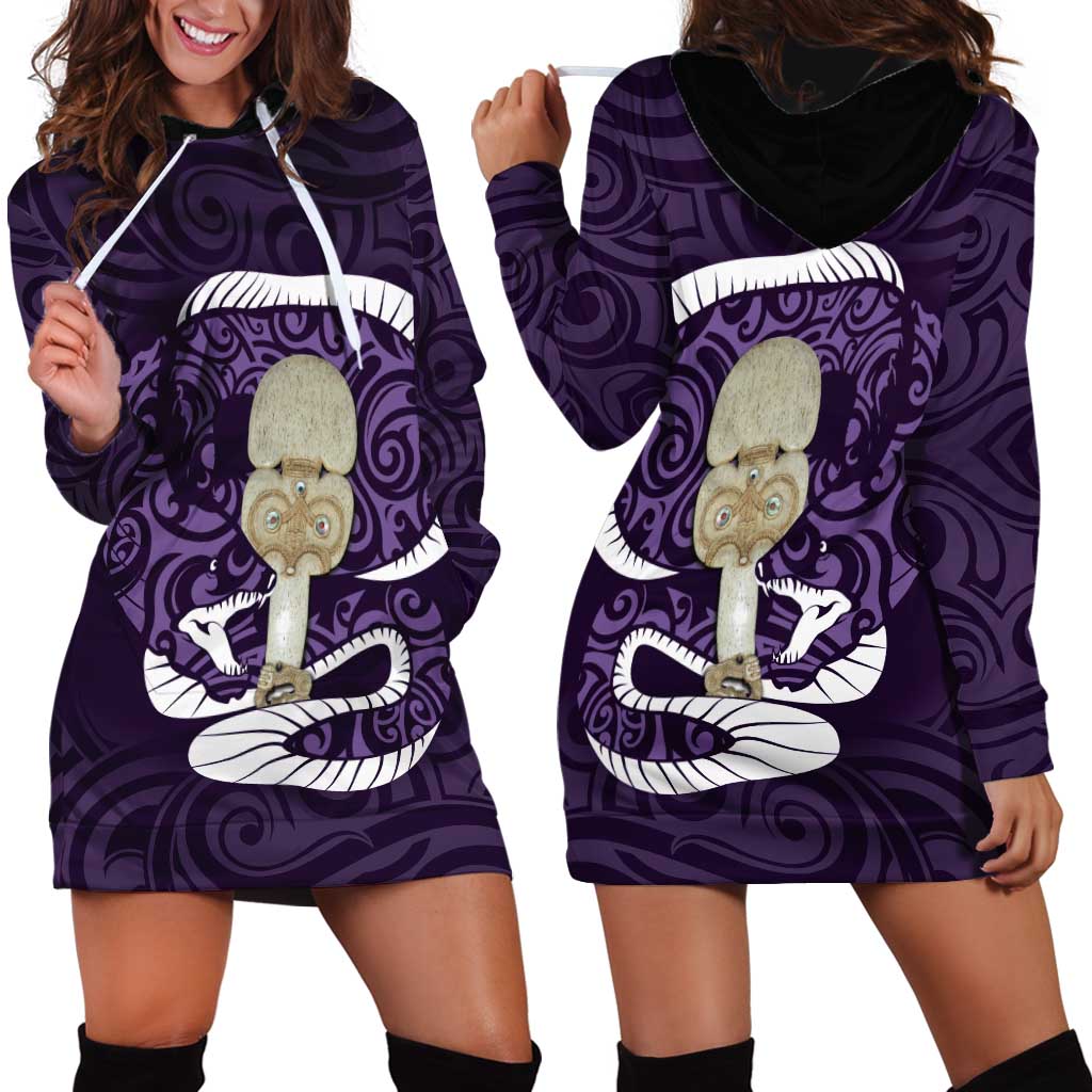 Purple New Zealand Eel Hoodie Dress Aotearoa Maori Tuna With Kotiate Weapon LT14 - Polynesian Pride