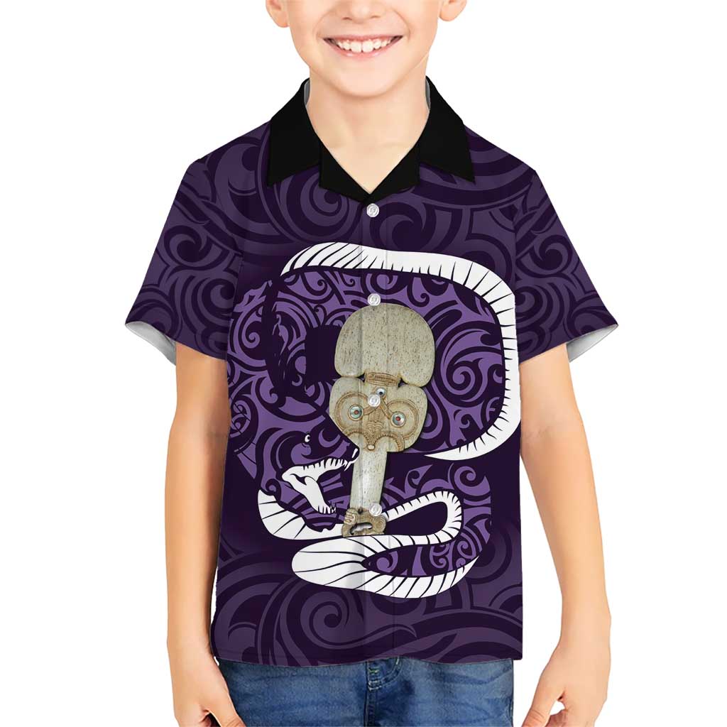 Purple New Zealand Eel Kid Hawaiian Shirt Aotearoa Maori Tuna With Kotiate Weapon LT14 Kid Purple - Polynesian Pride