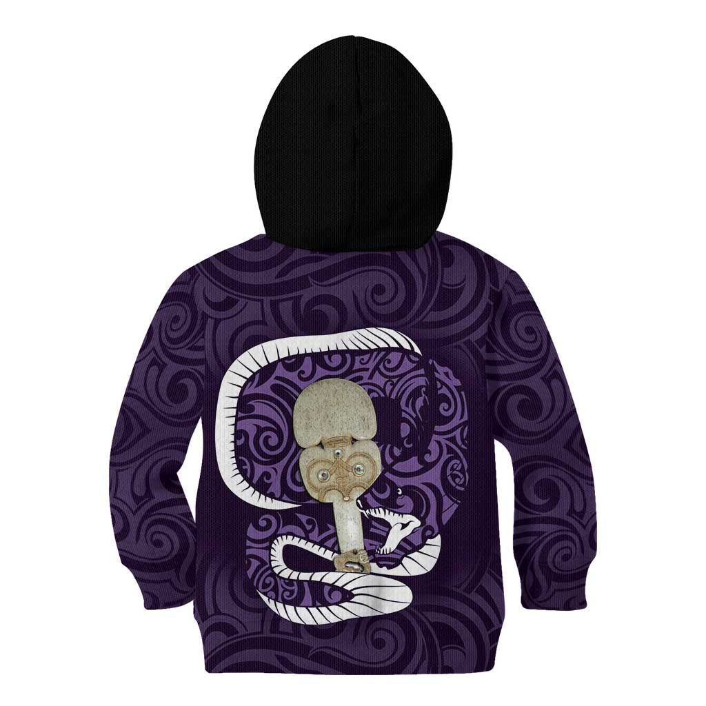 Purple New Zealand Eel Kid Hoodie Aotearoa Maori Tuna With Kotiate Weapon LT14 - Polynesian Pride