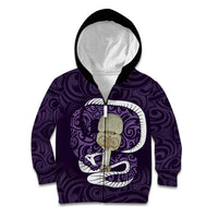 Purple New Zealand Eel Kid Hoodie Aotearoa Maori Tuna With Kotiate Weapon LT14 Zip Hoodie Purple - Polynesian Pride