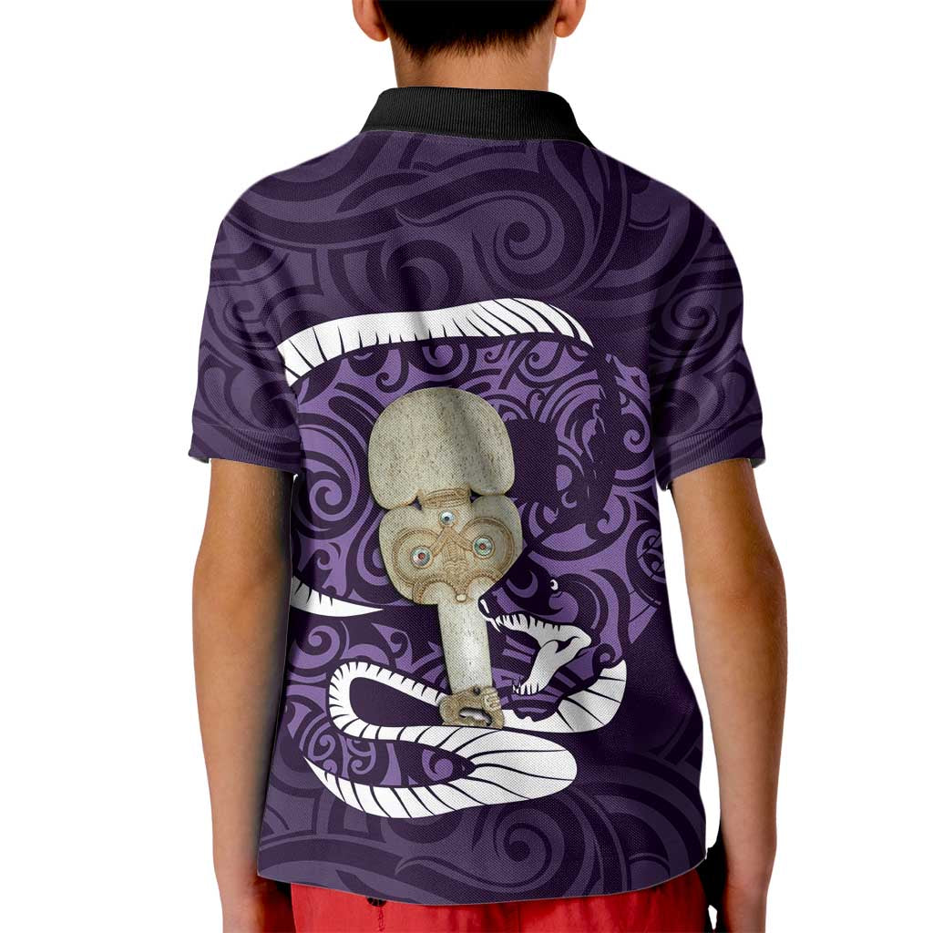 Purple New Zealand Eel Kid Polo Shirt Aotearoa Maori Tuna With Kotiate Weapon LT14 - Polynesian Pride