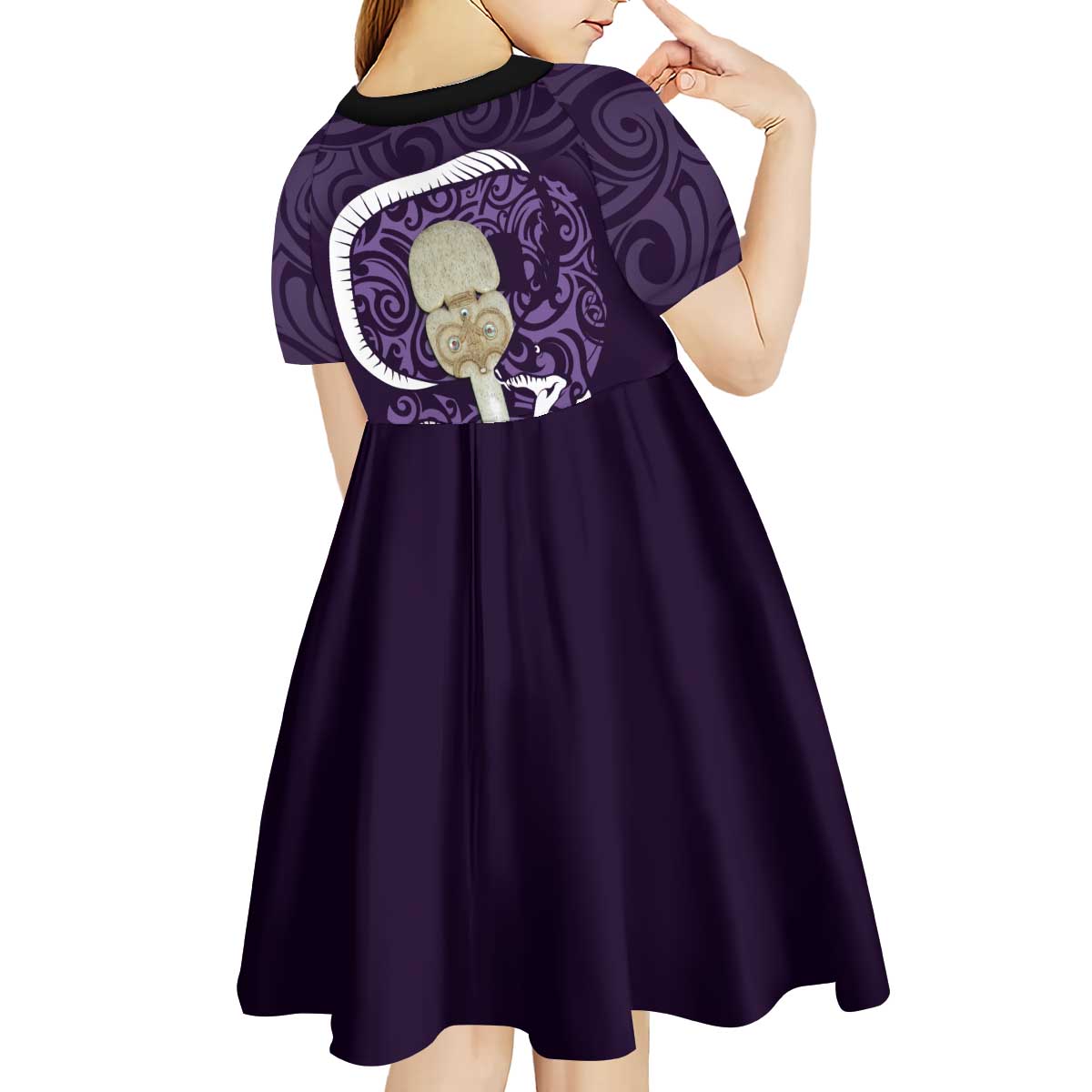Purple New Zealand Eel Kid Short Sleeve Dress Aotearoa Maori Tuna With Kotiate Weapon LT14 - Polynesian Pride