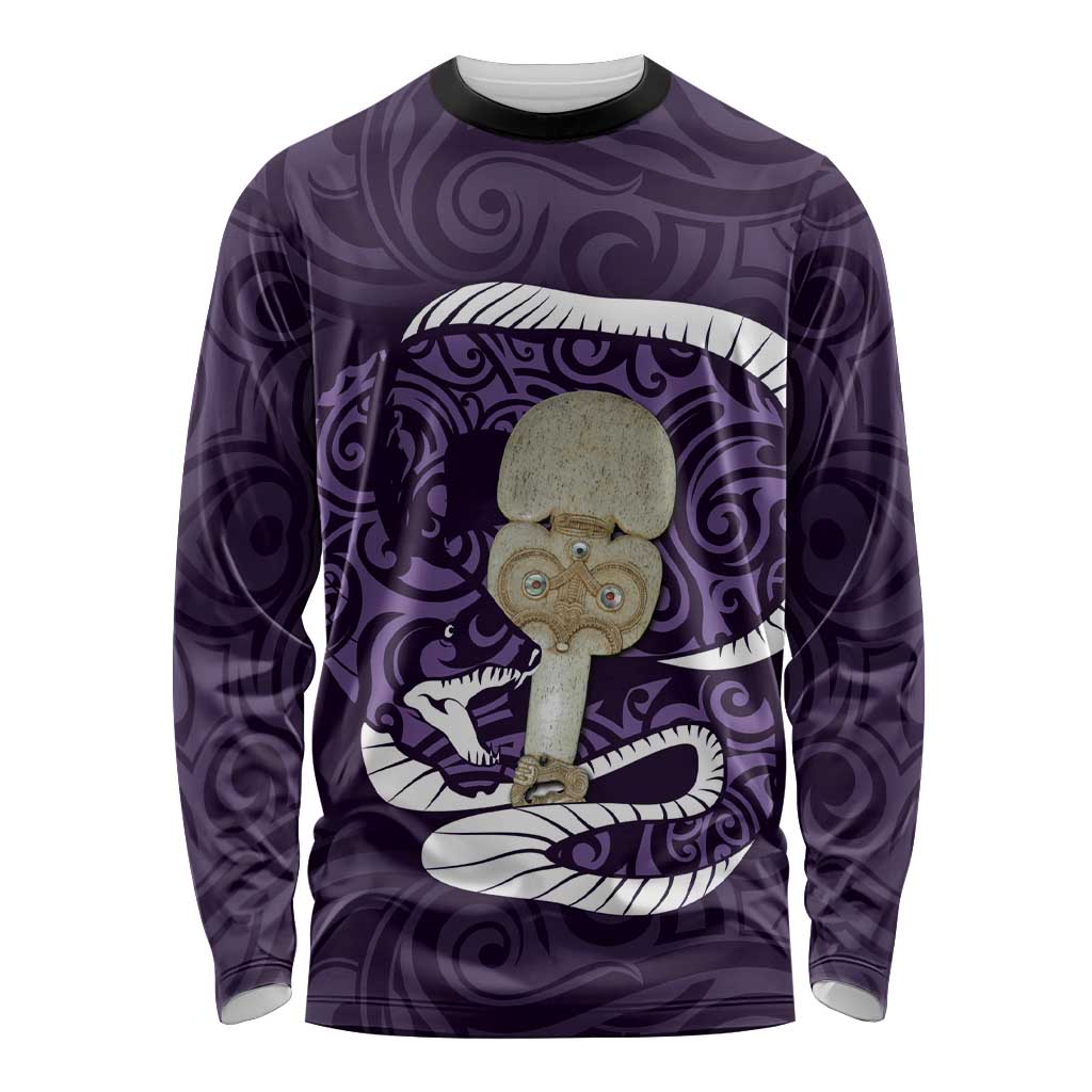 Purple New Zealand Eel Long Sleeve Shirt Aotearoa Maori Tuna With Kotiate Weapon LT14 Unisex Purple - Polynesian Pride