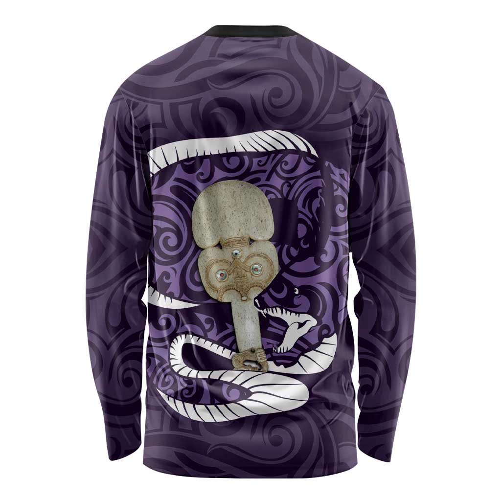 Purple New Zealand Eel Long Sleeve Shirt Aotearoa Maori Tuna With Kotiate Weapon LT14 - Polynesian Pride
