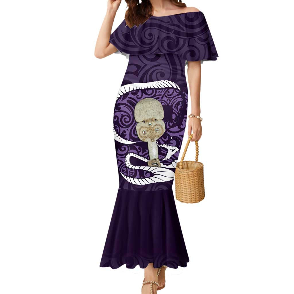 Purple New Zealand Eel Mermaid Dress Aotearoa Maori Tuna With Kotiate Weapon LT14 Women Purple - Polynesian Pride