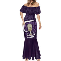 Purple New Zealand Eel Mermaid Dress Aotearoa Maori Tuna With Kotiate Weapon LT14 - Polynesian Pride
