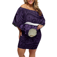 Purple New Zealand Eel Off Shoulder Short Dress Aotearoa Maori Tuna With Kotiate Weapon LT14 Women Purple - Polynesian Pride