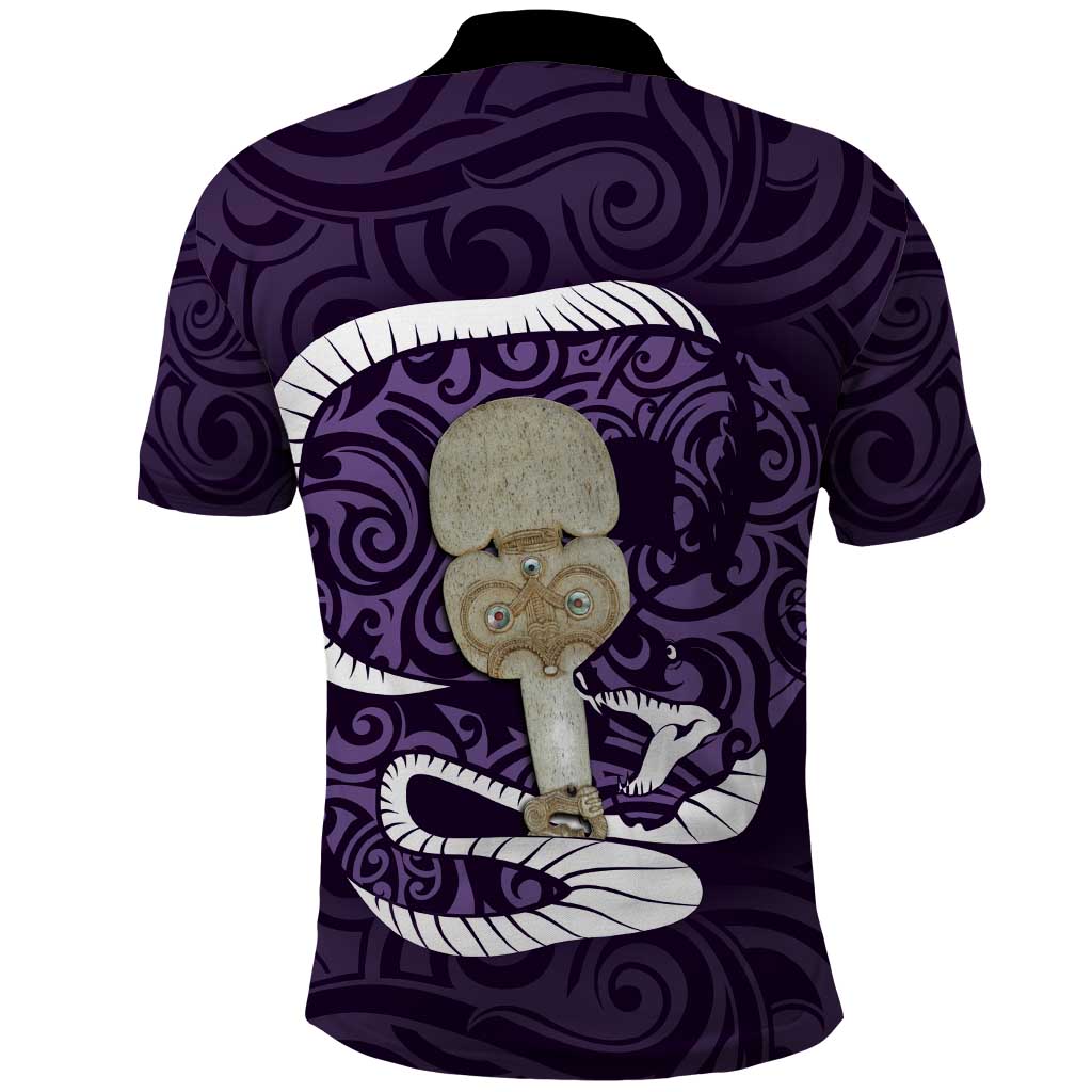Purple New Zealand Eel Polo Shirt Aotearoa Maori Tuna With Kotiate Weapon LT14 - Polynesian Pride