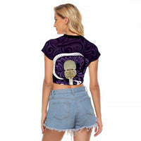 Purple New Zealand Eel Raglan Cropped T Shirt Aotearoa Maori Tuna With Kotiate Weapon LT14 - Polynesian Pride