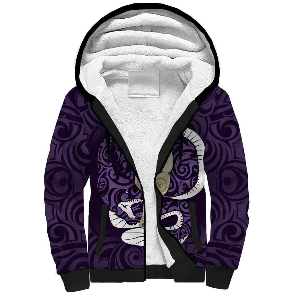 Purple New Zealand Eel Sherpa Hoodie Aotearoa Maori Tuna With Kotiate Weapon LT14 Unisex Purple - Polynesian Pride