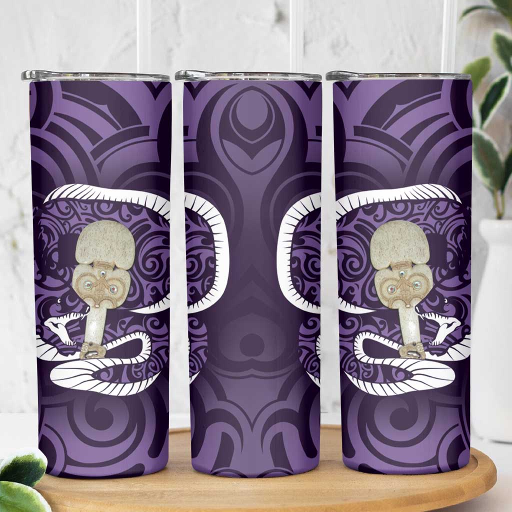 Purple New Zealand Eel Skinny Tumbler Aotearoa Maori Tuna With Kotiate Weapon LT14 - Polynesian Pride