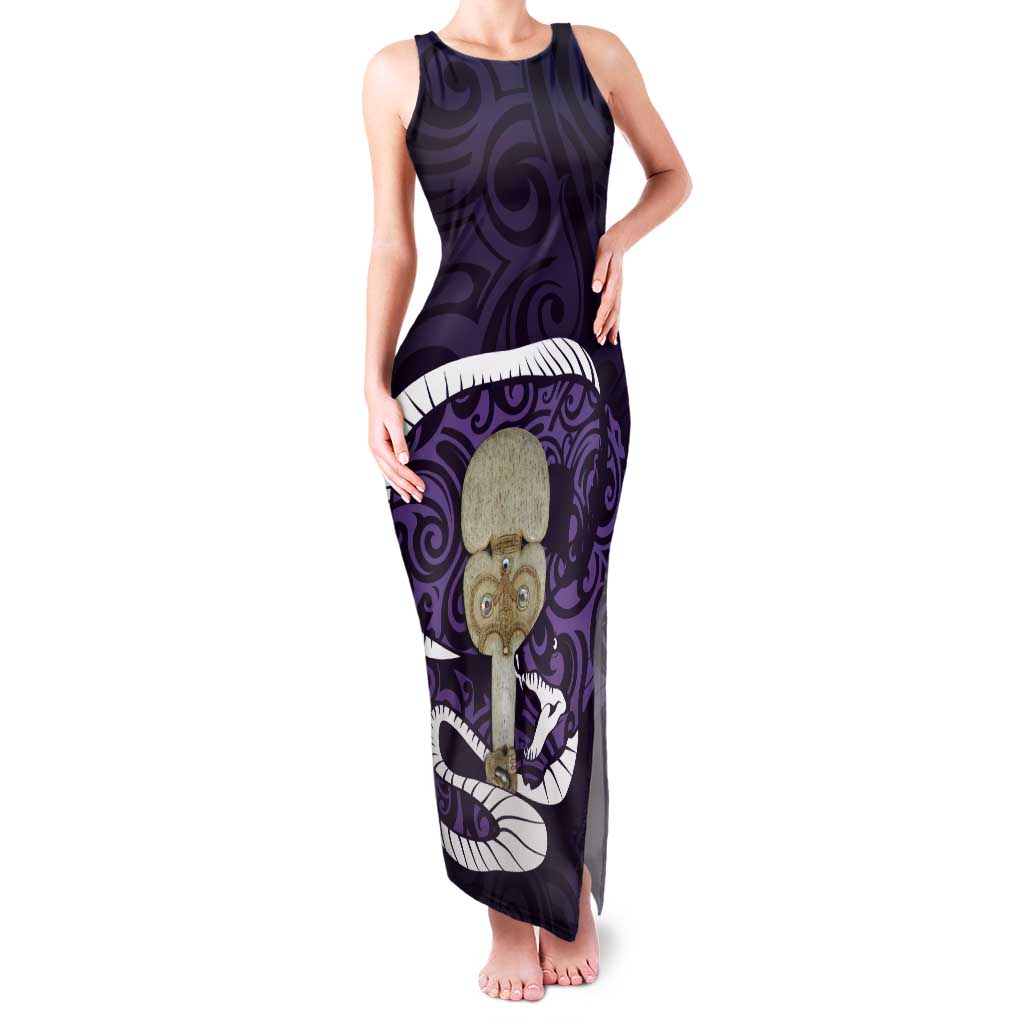 Purple New Zealand Eel Tank Maxi Dress Aotearoa Maori Tuna With Kotiate Weapon LT14 Women Purple - Polynesian Pride