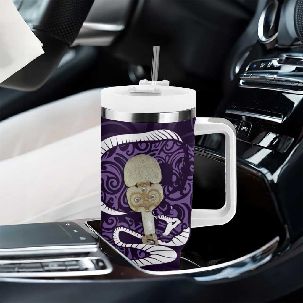 Purple New Zealand Eel Tumbler With Handle Aotearoa Maori Tuna With Kotiate Weapon LT14 - Polynesian Pride