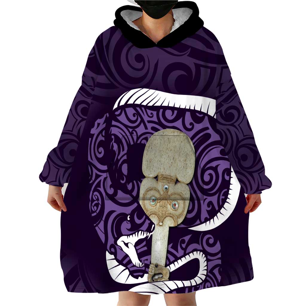 Purple New Zealand Eel Wearable Blanket Hoodie Aotearoa Maori Tuna With Kotiate Weapon LT14 - Polynesian Pride