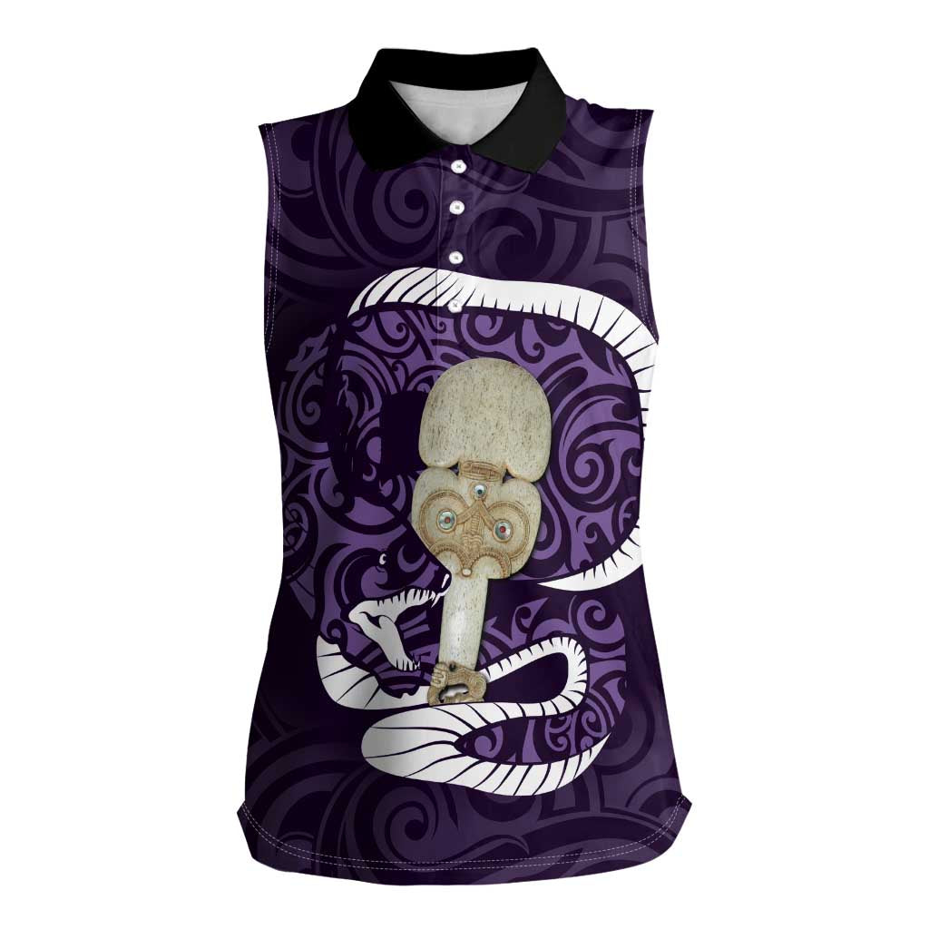 Purple New Zealand Eel Women Sleeveless Polo Shirt Aotearoa Maori Tuna With Kotiate Weapon LT14 Female Purple - Polynesian Pride